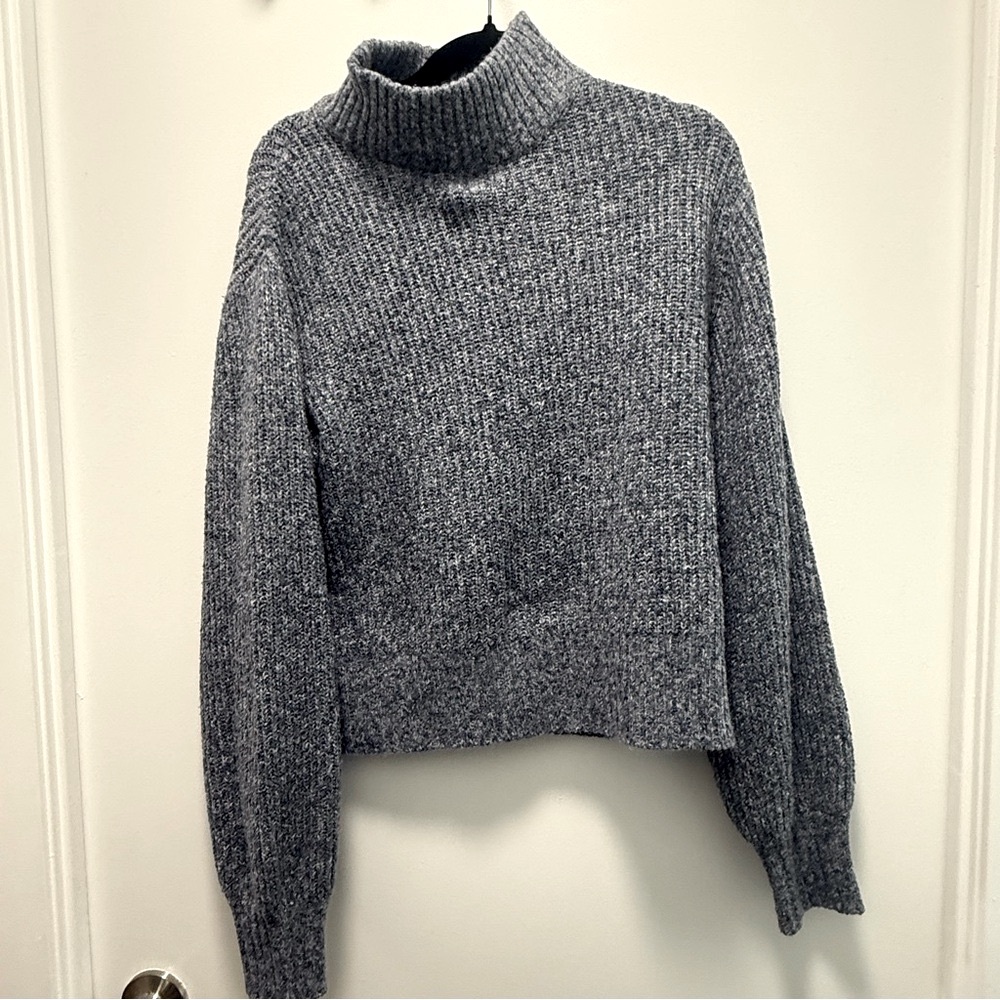 Dynamite Gray and Blue Cowl Turtleneck Oversized Sweater